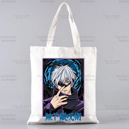Gojo Satoru Jujutsu Kaisen Otaku Women Men Handbags Canvas Tote bags Reusable Cotton High capacity Shopping Bag
