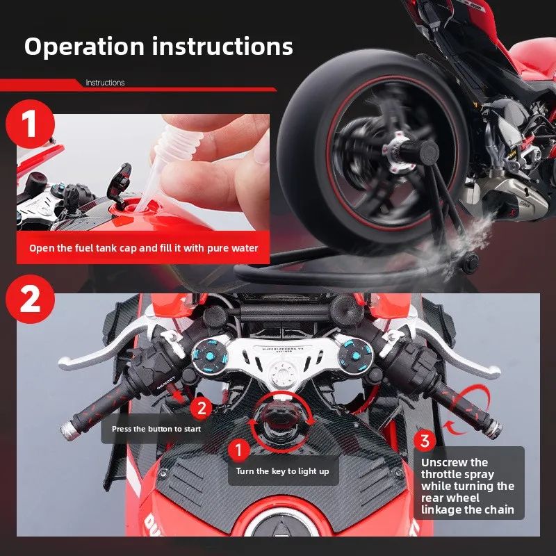 Spray de Fundição 1:6 Ducati V4 Moto Liga Modelo Coleção Miniatura Voiture Ornamento Namorado Presente Decoração de Casa Brinquedo Veículo