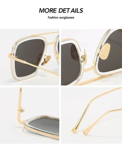 Fashion Tony Stark Sunglasses Iron Man Sun Glasses Vintage Square Metal Frames