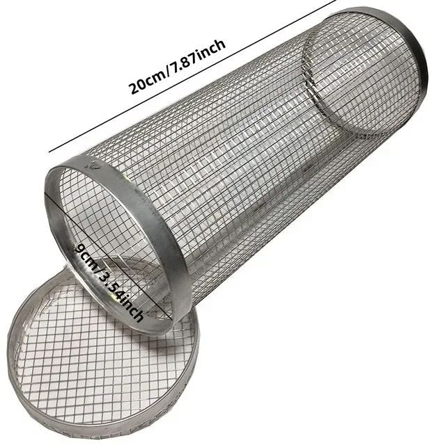 High - Quality Circular Stainless Steel Rolling BBQ Basket - Sturdy Wire Mesh Cylinder - Ideal for Outdoor Camping Barbecuing