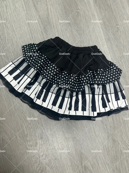 2000s Aesthetic Elegant Women Piano Skirt Stripe Design Y2k Slim Mini Skirt Female Black White Spliced Korea Style Chic Outfits