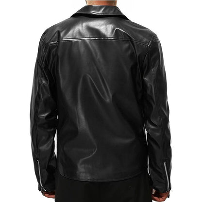 Fall and Winter New Men's Leather Jacket Fashion Handsome Lapel Motorcycle Leather Jacket Rock Punk Tops