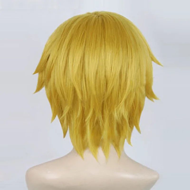 Anime One Piece Sanji Cosplay Wig Short Straight Golden Yellow Heat Resistant Synthetic Hair Wigs High Quality