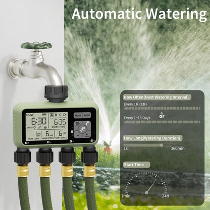 Diivoo Water Timer 4 Zone Garden Programmable Automatic Irrigation Timer with Rain Delay Manual/Auto Mode Watering for Lawn Yard