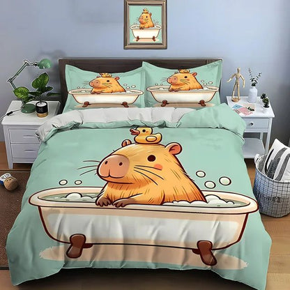 Cute Cartoon Capybara Print Bedding Set Duvet Cover 1 Duvet Cover 2 Pillowcases Adult and Children Bedding Set Christmas Gifts