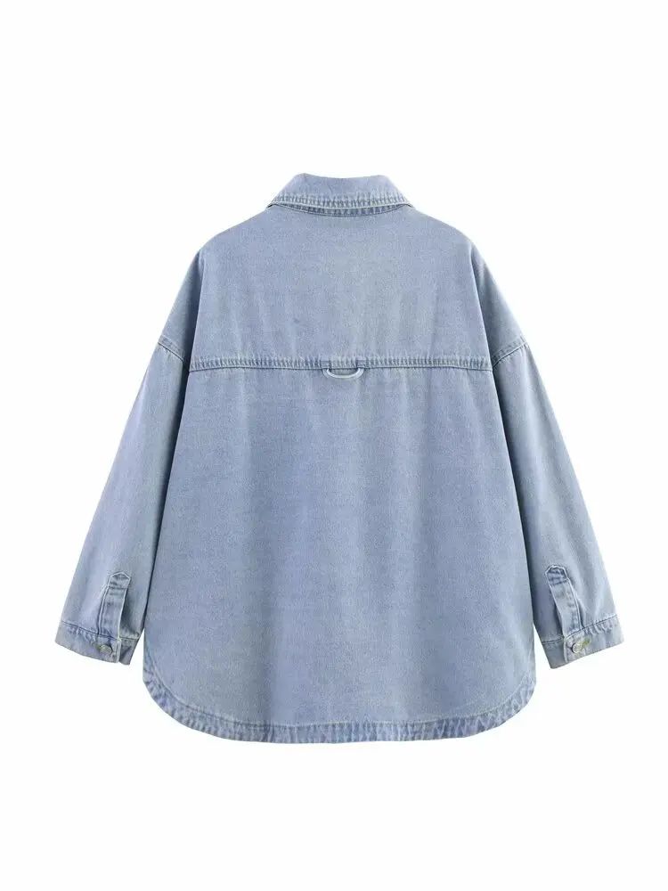Summer New Style Simple Retro Loose Casual Denim Shirt Jacket Women's Button up Shirt Full Sleeve Regular Fit Blend Fabric