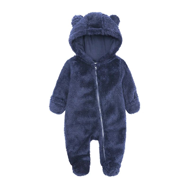 0-24M Baby Rompers Infant Clothes Winter Newborn Baby Boy Girl Zipper Bodysuit Bear Fleece Hooded Pyjamas