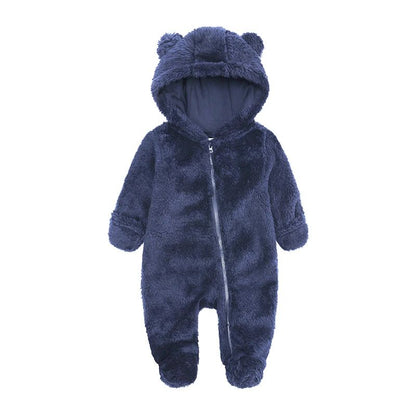 0-24M Baby Rompers Infant Clothes Winter Newborn Baby Boy Girl Zipper Bodysuit Bear Fleece Hooded Pyjamas