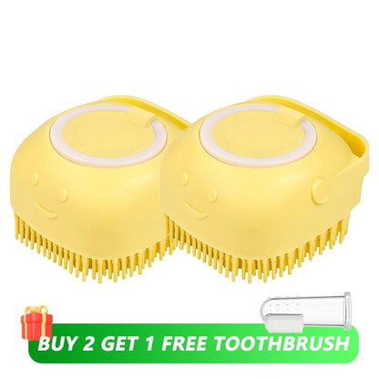 Escova de Banho para Cães Escova de Massagem para Animais de Estimação Dispensador de Shampoo Escova de Silicone Macio Cerdas de Borracha para Cães e Gatos Ferramenta de Banho e Higiene