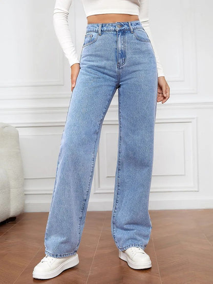 High Waist Straight Leg Jeans for Women New Style Cross-Border High Waist Slim Fit Long Jeans Trendy Women's Denim Pants