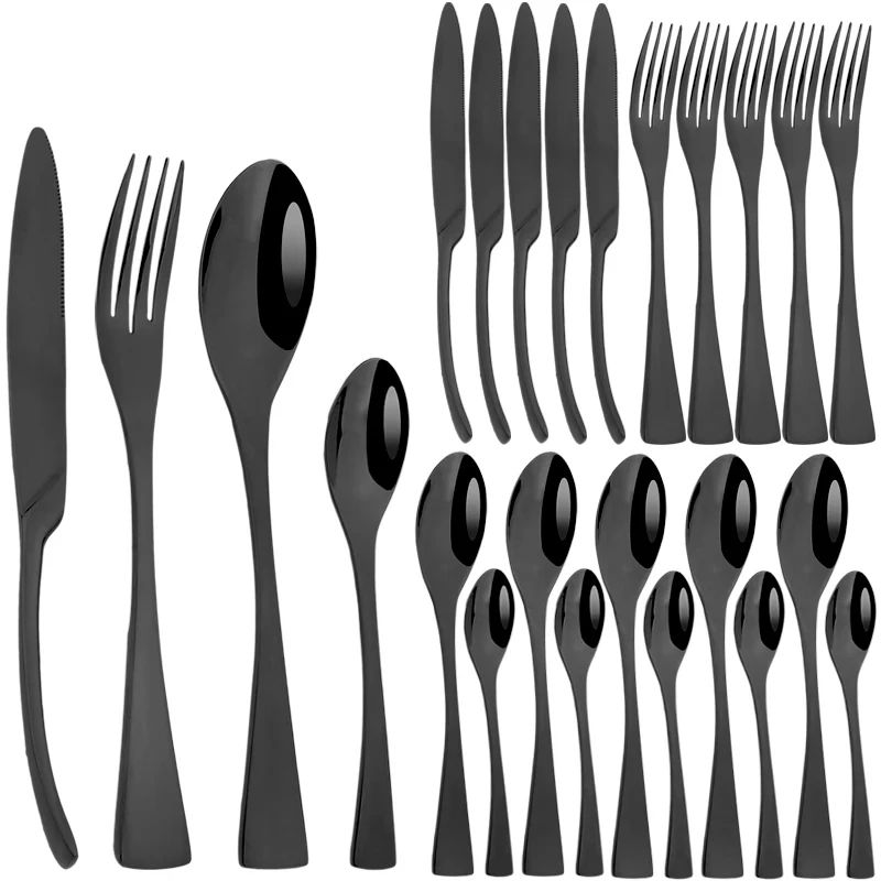 Conjunto de Talheres 24 Peças de Aço Inoxidável 304 Polido Faca Garfo Colher Jogo de Talheres de Cozinha Prata Caixa de Presente