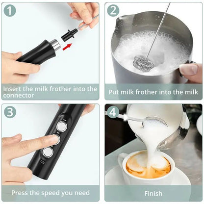 Espumador de Leite Elétrico Sem Fio Recarregável - 3 Velocidades, Batedor de Espuma Portátil para Latte, Cappuccino, Chocolate Quente - Recarregável por USB