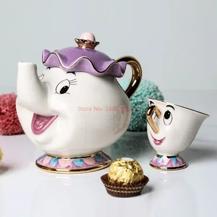 Bule da Disney Fofo Desenho Animado A Bela e a Fera Bules Caneca Sra. Potts Xícara Chip Bules Conjunto de Chá Dropshipping