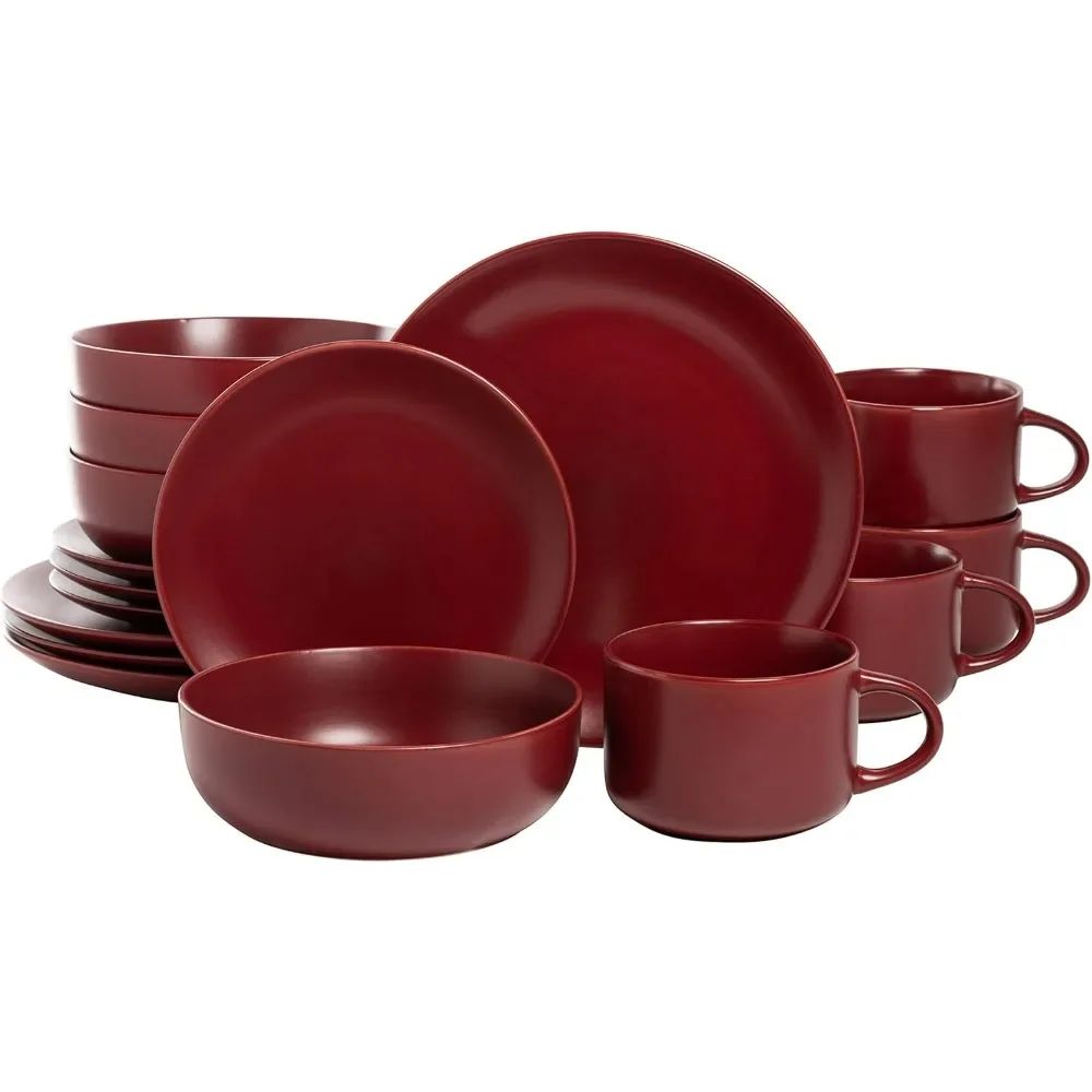 10 Wazee Matte Coupe Dinnerware Set, 16 pc, Red