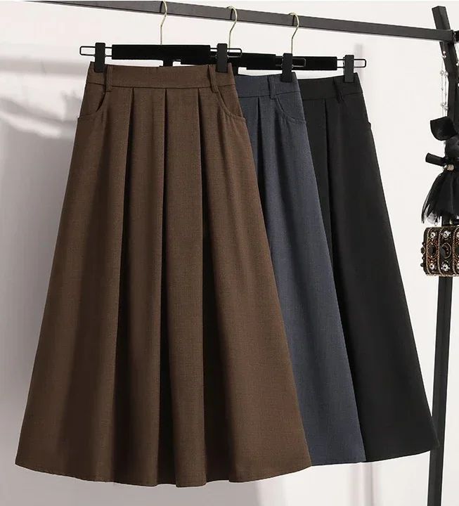 Solid Color Versatile Medium Length Skirt Pleated Plus Size A-Line Maxi Gown Cover Hip Spring Summer 2025 New Half-length Skirt