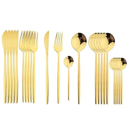 Conjunto de talheres de aço inoxidável banhado a ouro e titânio preto, com 5 peças, cabo com talheres de boca e conjunto de talheres de mesa