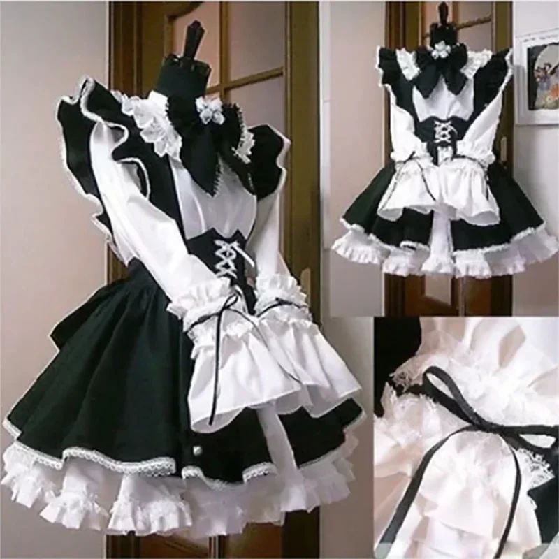 Women Maid Outfit Lolita Cosplay Cute Sexy Erotic Kawaii Cafe Costume Black White Men Uniform Apron Dress Cute Bow Mucama 2026