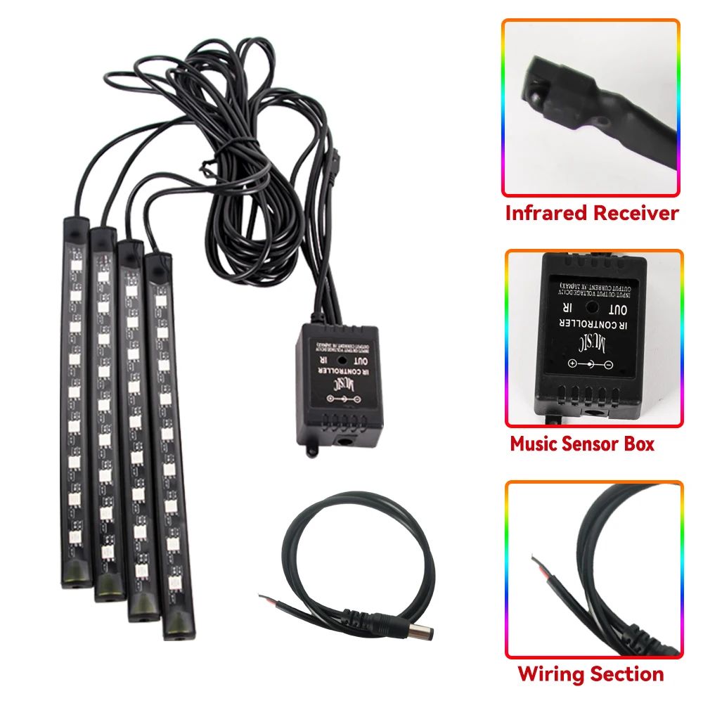 Faixas de Luz Ambiente LED para Moto APP Controle Remoto À Prova D'água Lâmpada Neon RGB Luz de Atmosfera 12V para Decoração de Moto