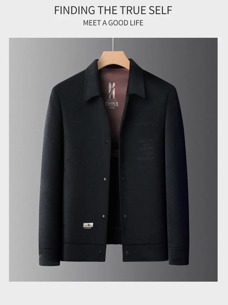 Billy Men's Winter Jacket for Men Double-Sided Woolen Overcoat Short Lapel Autumn Casual Coat Top Black Clothes White Duck Down