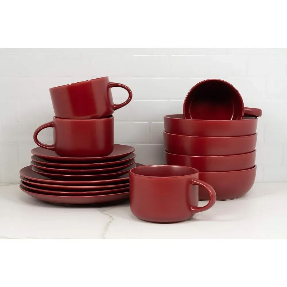 10 Wazee Matte Coupe Dinnerware Set, 16 pc, Red