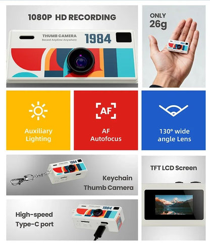 1Pc Portable Mini Thumb Camera Keychain Camcorder 1080p Video Recorder with Memory Card Support and Built-in Flash for Events
