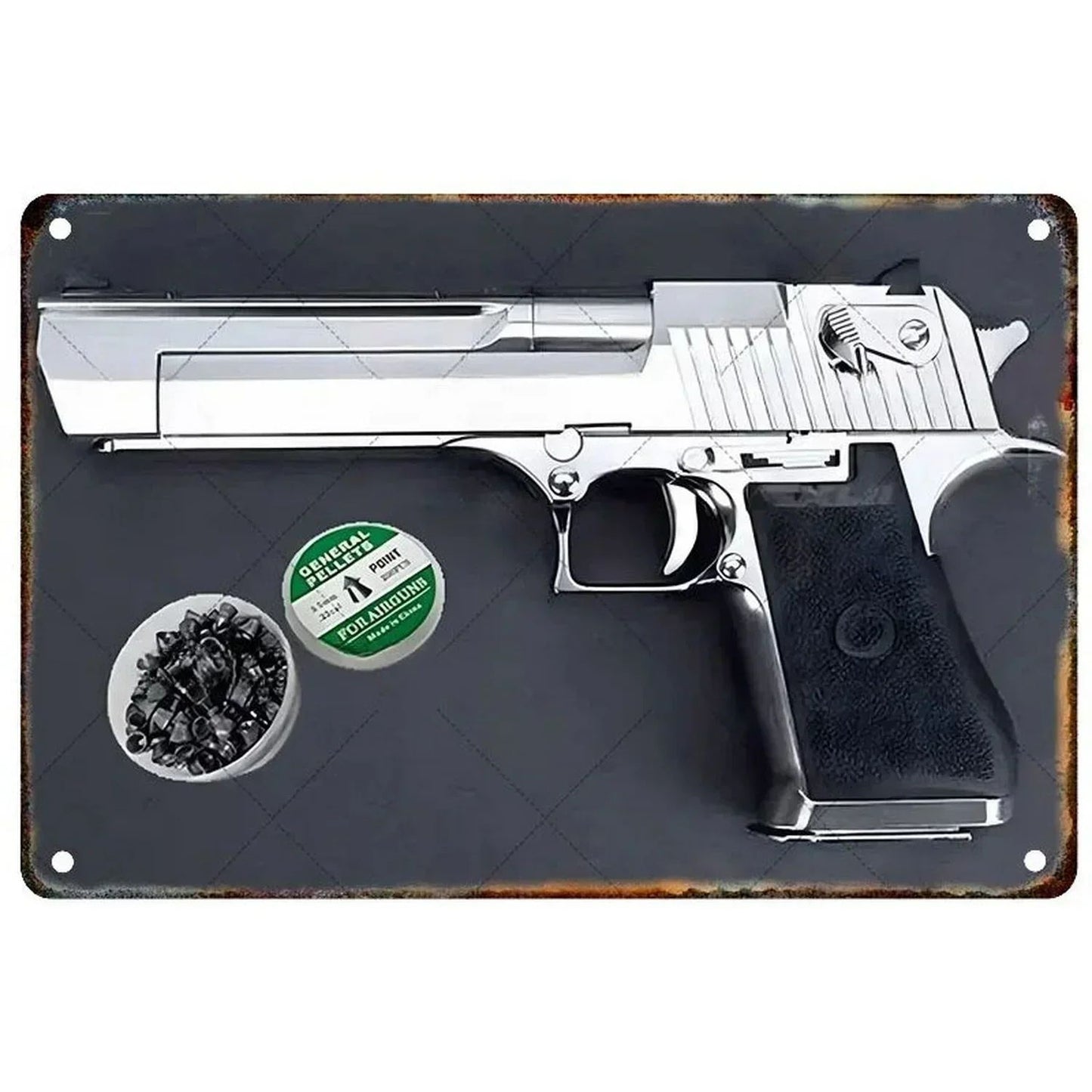 GUNHERO Pistol Metal Wall Signs - Bold Military Style - Perfect Decor for Man Caves, Homes, Bars & Garden Spaces