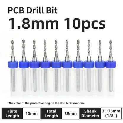 Broca PCB 10pcs Conjunto de Brocas Micro Diâmetro de Aço Tungstênio 1/8" Cabo Fixo Mini Broca CNC 0.1-3.175mm