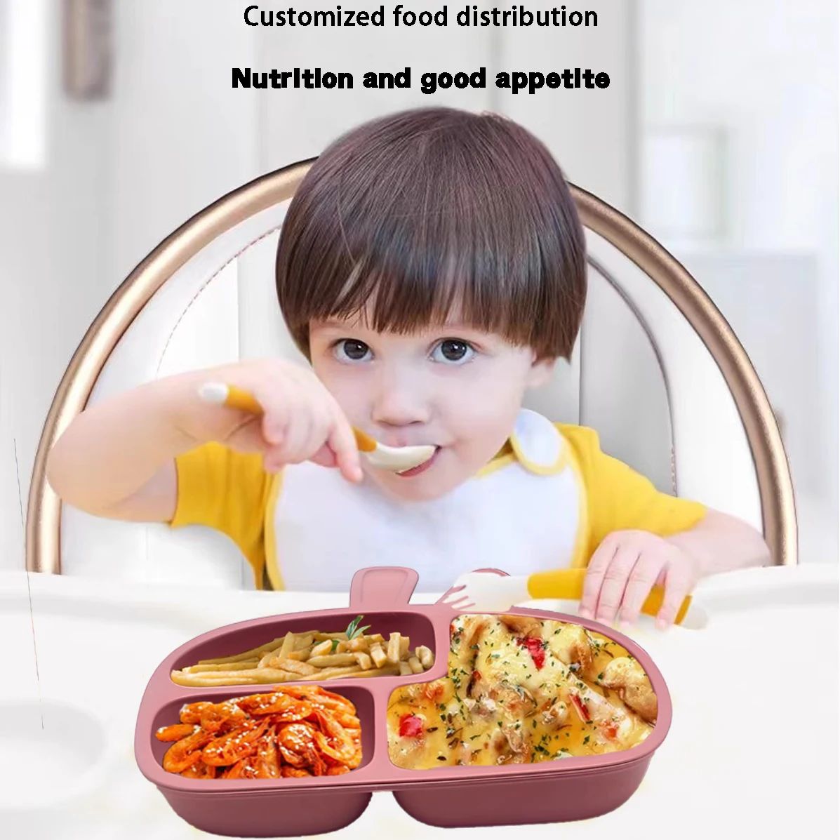 Silicone Baby Dinner Plate Food Grade Baby Supplement Bowl Set Children's Divided Dinner Plate Suction Cup One Piece