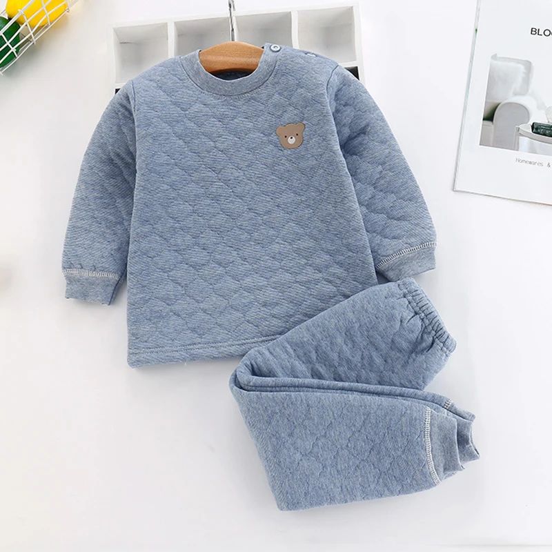 Kid Pajamas Set Boys Girls Cotton-padded Pjs Top and Pants Unisex 3 layers to Keep Thick Warm Clothes Toddler Clothing Clothes
