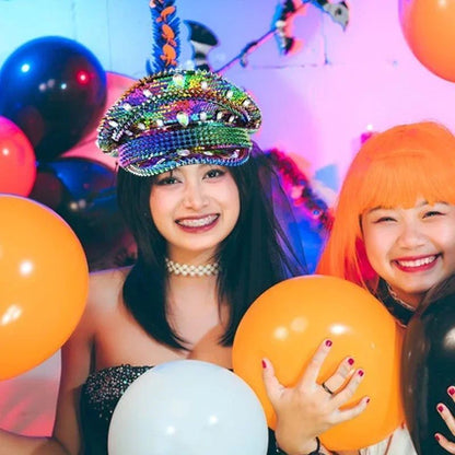 Chapéu de Capitão Chapéu Punk de Lantejoulas Coloridas com Strass para Festa Festival Aniversário Casamento Chapéu de Noiva Chapéu de Palco para Mulheres e Homens