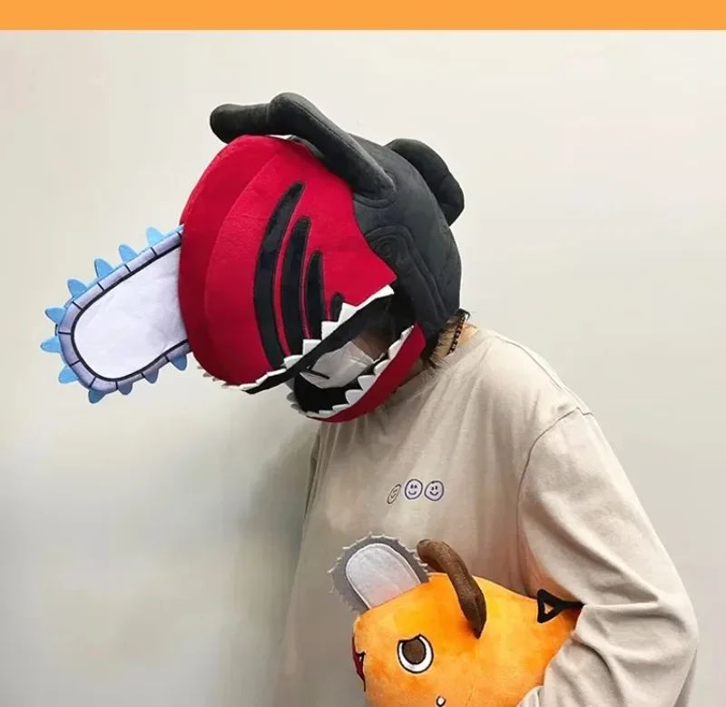 Anime Chainsaw Man Mask Headgear Denji Cosplay Accessories Pochita Caps Half Face Mask Masquerade Halloween Party Custom Prop