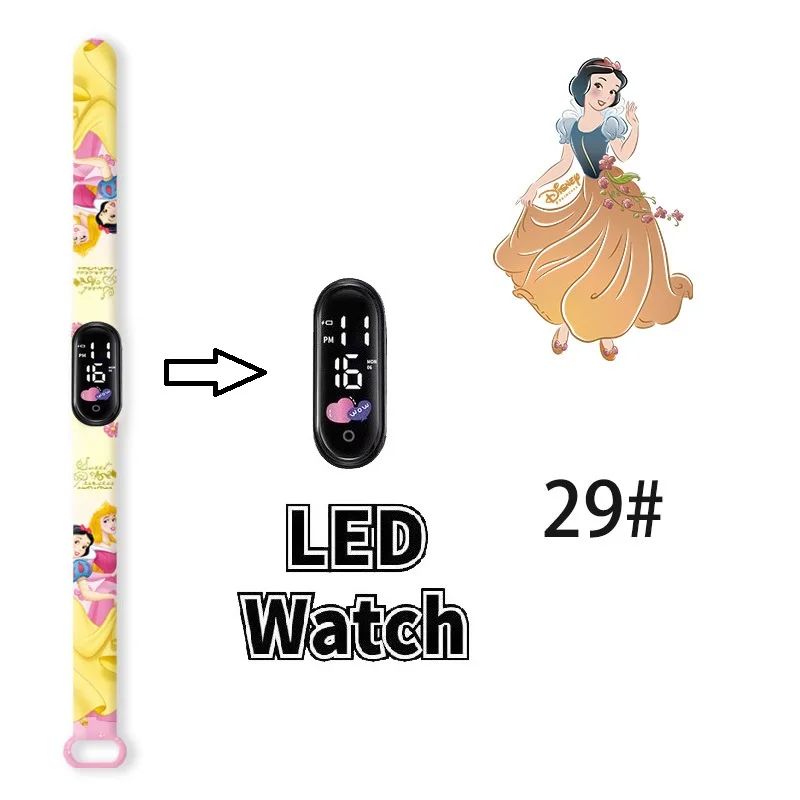 Disney Princess Kids Digital Watch Cartoon Action Figure Snow White LED Touch Waterproof Electronic Watch Toys for Children