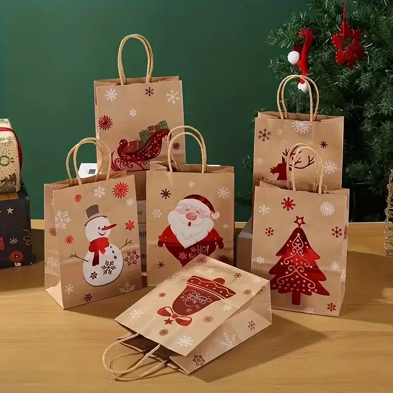 Christmas Kraft Paper Handbags 2026 Xmas Gifts Bag Merry Christmas Decor For Home Cristmas Navidad New Year Packing Bags