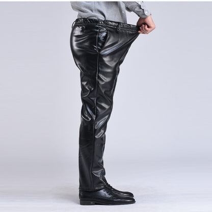 Spring Autumn Men Leather Pants   Smart Casual Male PU Faux Leather Trousers Plus Size Oversize