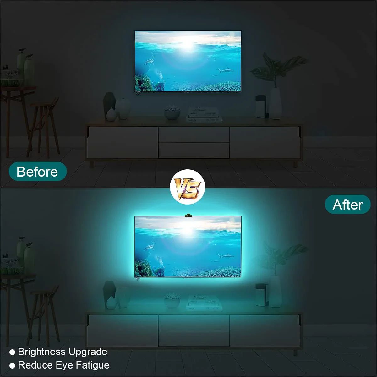 Smart TV LED Backlight with Camera for 55-75 inch Screens RGBIC LED Strip Lights Sync to Screen& Music Gaming Room Decor Light