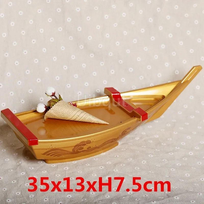 Black red sushi sashimi boat ice food seafood plate salmon sashimi tray Creative Japanese food container sushi barrel decor boat