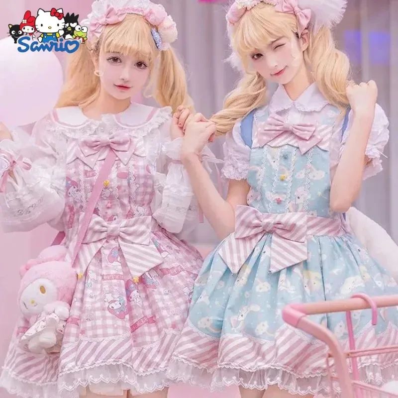 Cartoon My Melody Lolita Dress Kawaii Fashion Bow Lace Dress Printed Princess Dress Halloween Versatile Christmas Gift for Women