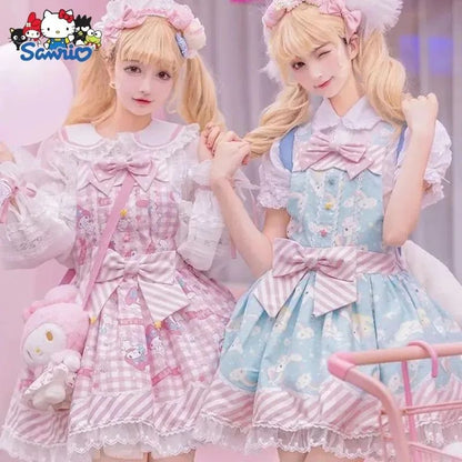 Cartoon My Melody Lolita Dress Kawaii Fashion Bow Lace Dress Printed Princess Dress Halloween Versatile Christmas Gift for Women