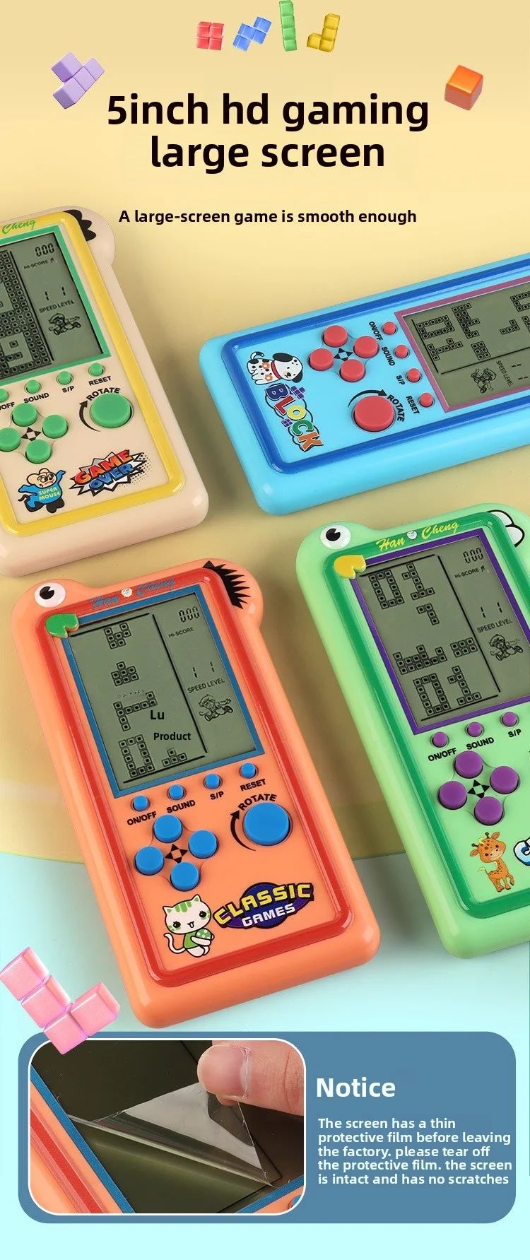 New Model Children's Large-screen Game Console - Tetris Game Console - Classic Puzzle Toy