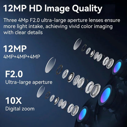 PEGATAH 6K 12MP Outdoor WiFi Camera Three Screen Three Lens 10X Zoom PTZ Automatic Tracking Audible Visual Alarm Security Cam