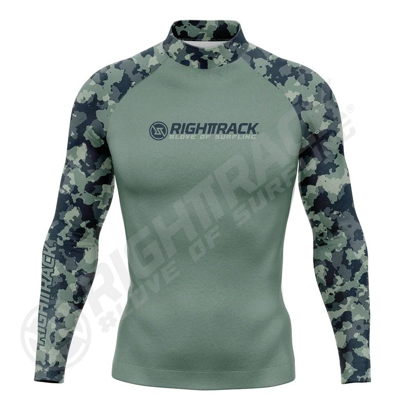 HotSale Men's Surfing Shirt CAMO Lycra Rashguard RIGHTTRACK Surf Sportswear Beach UV Protection Swimwear UPF50  Clothes