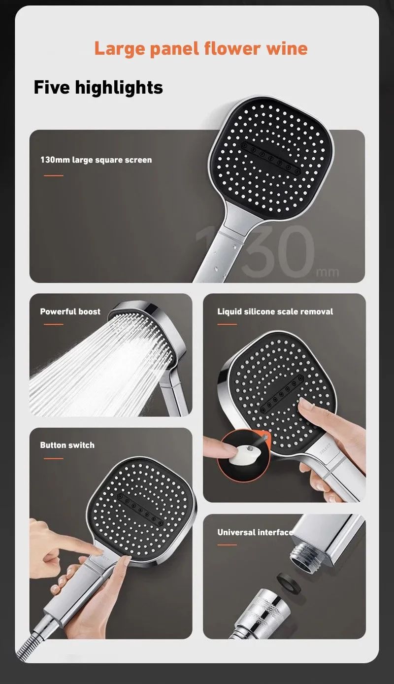 Xiaomi Novo Painel Grande 3 Modos Ajustáveis Chuveiro Doméstico de Alta Pressão com Massagem e Elemento Filtrante Acessórios para Banheiro