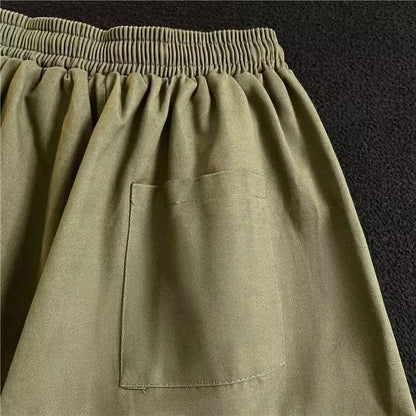 Military Green Amei Kao Men's Cargo Pants Summer Japanese Style Oversize Vintage Heavy Straight-leg Casual Pants