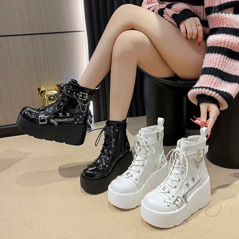 New Gothic Style Platform Vampire Cosplay Women Mid-calf Boots 2024 Winter Wedges Comfy Women Motorcycle Boots Shoes