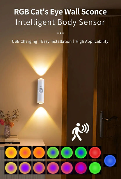 Smart RGB Gradient Wall Light Motion Sensor Magnetic Rechargeable Wall Sunset Lamp for Bedroom Closet Garden Room Decoration