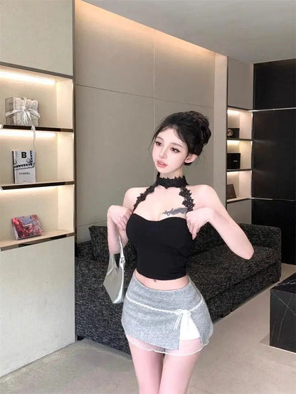 Mini Skirts Women Patchwork Lace Bow Hotsweet Summer A-Line Skirt with Safety Pants Fashion Side Slit Bodycon 2025 Lady Skirts