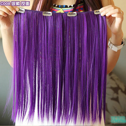 9 Cores Cabelo Sintético Liso Clip de Extensão de Cabelo Vermelho Rosa Branco Peruca de Cosplay Cabelo Arco-Íris Natural