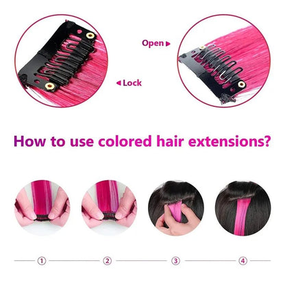 22 Polegadas Sintético Longo Liso Clip In Extensões de Cabelo Perucas de Alta Temperatura Cores do Arco-Íris Acessórios de Cabelo para bom 2026
