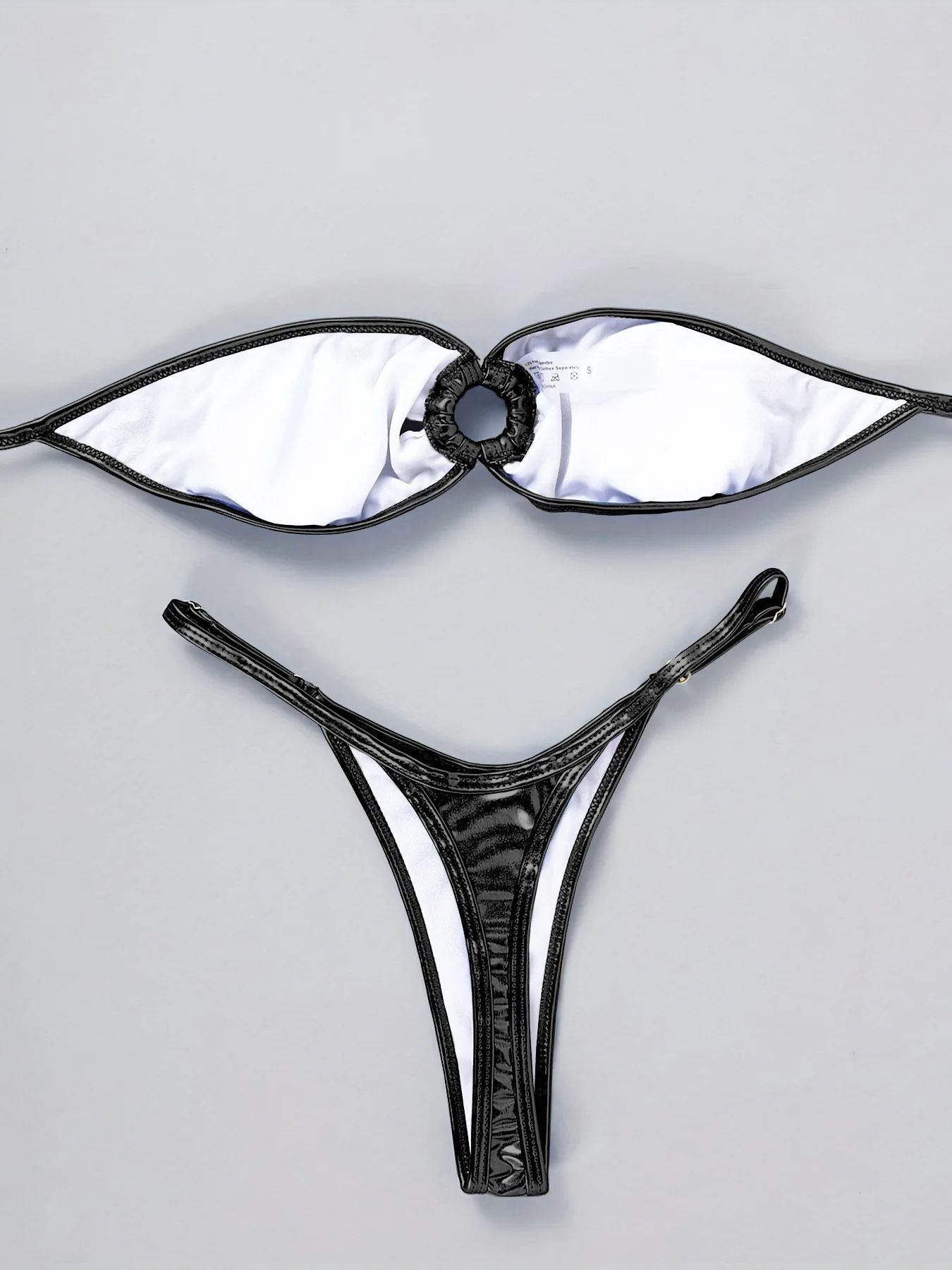 Sexy Bandeau Bikini 2025 Women Gold Black Metal Ring Linked Hollow Out Push Up Micro Swimsuit Shiny Bathing Suit Thong Swimwear