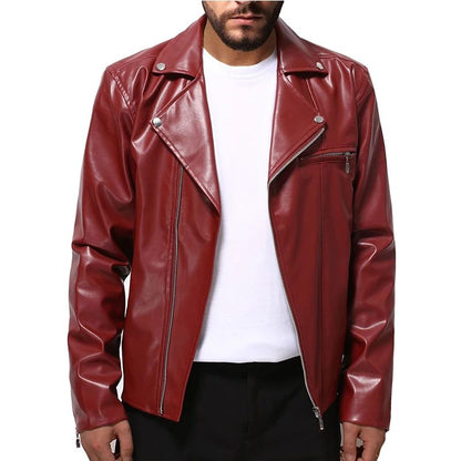 Fall and Winter New Men's Leather Jacket Fashion Handsome Lapel Motorcycle Leather Jacket Rock Punk Tops